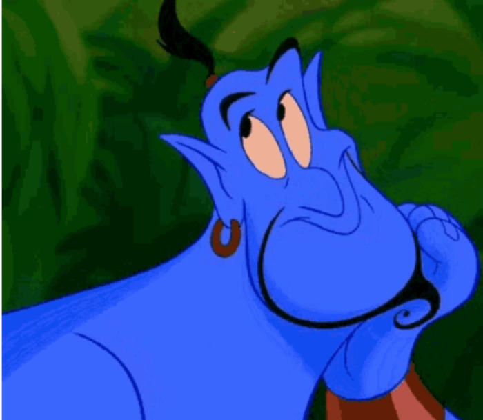 Genie from Aladdin looking up