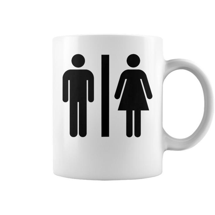 Cup with a toilet sign printed on it
