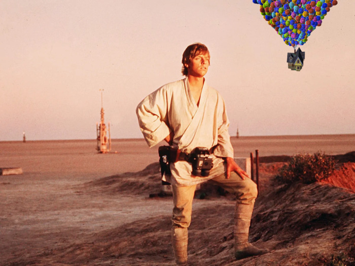 Luke Skywalker and the house from the movie Up